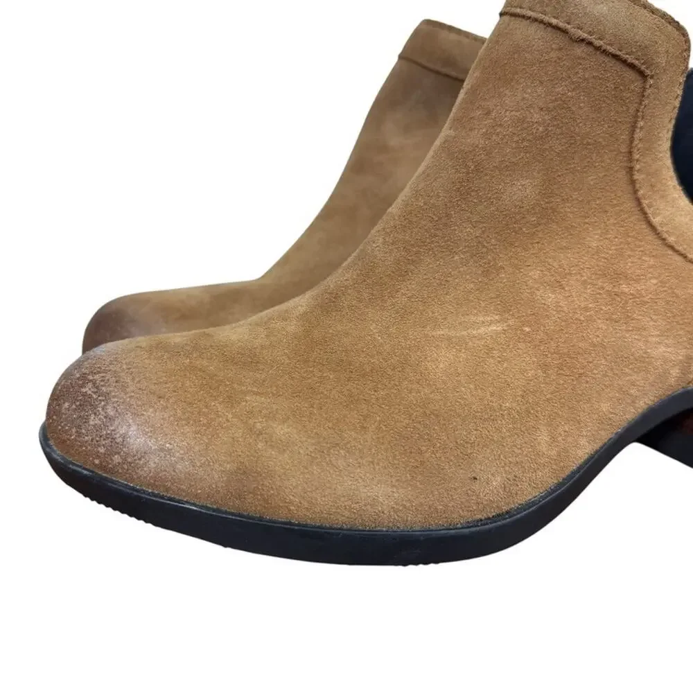 Sorel Lolla Cut Out Bootie Ankle Boots Beige Suede Leather Shoes Womens sz 7.5
